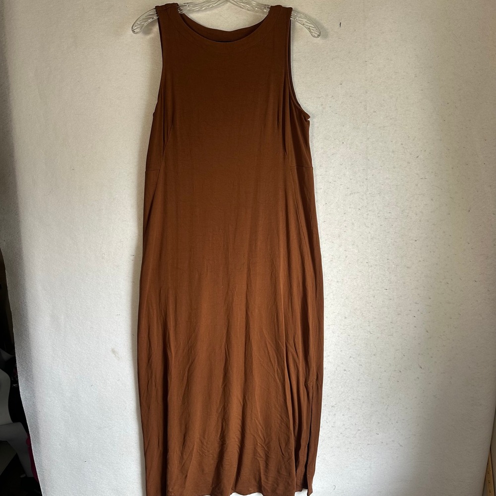 J. Jill Wearever Sleeveless Maxi Dress Brown Terracotta Knit Side Slit Small